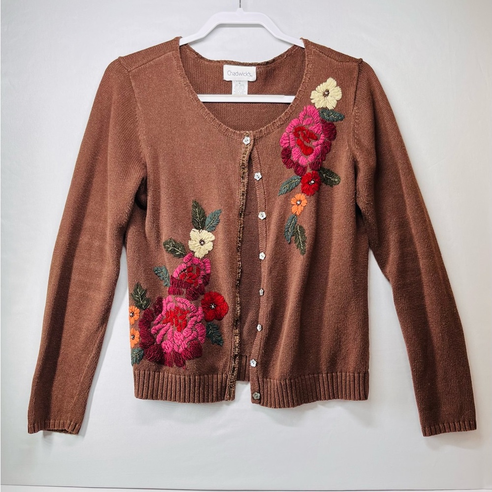 Chadwicks Vintage Brown Red Floral‎ Cardigan Sweater